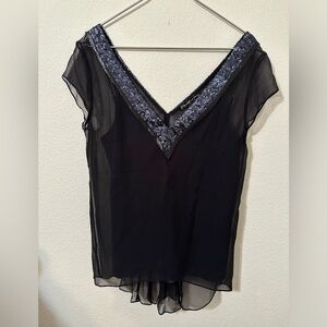 EUC ELIZABETH and JAMES High Low Sequin V-Neck Sheer Blouse With Built In Tank